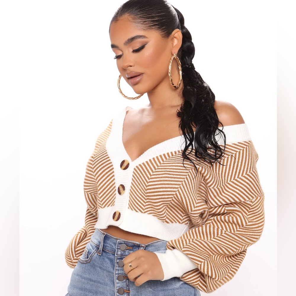 ❥𝖥𝖠𝖲𝖧𝖨𝖮𝖭𝗡𝗢𝗩𝗔: Madison Stripe Cropped Cardigan - Ivory/combo
